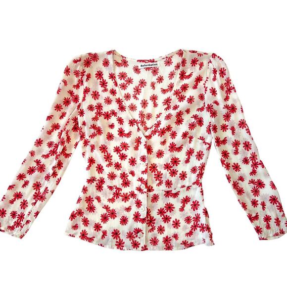 Reformation Jemma Top Daisy Days Floral Button Shirt Size 2 - Picture 1 of 6